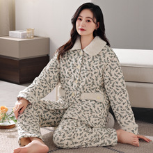 睡衣女冬季三层加厚加绒珊瑚绒超厚夹棉秋冬款棉衣棉袄棉服家居服