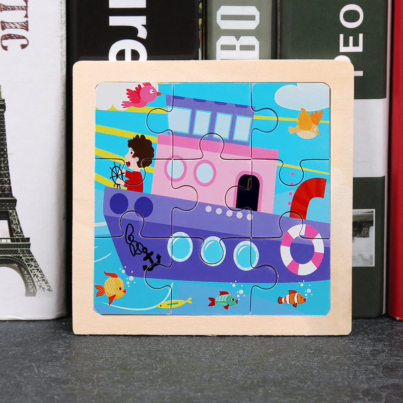 Rompecabezas para niños, animales de dibujos animados, rompecabezas plano de 9 piezas, educación temprana para bebés, iluminación, cognición, juguetes de madera transfronterizos