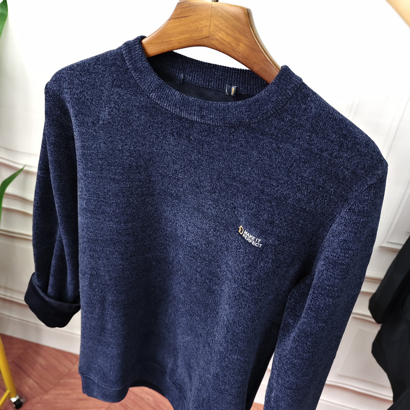 Combed Velvet Fleece-Lined Thickeneded Warm Knitwear Men's Long-Sleeved Nice Navy Blue Soft Knitwear Combed Velvet Fleece-Lined Thickeneded Warm Knitwear Men's Long-Sleeved Nice Navy Blue Soft Knitwear
