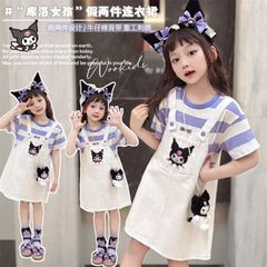 Purple Striped Kuromi Overalls Dress for Girls, Stylish Children's Fashion, Influencer Trendy Fashion Clothing for Little Girls