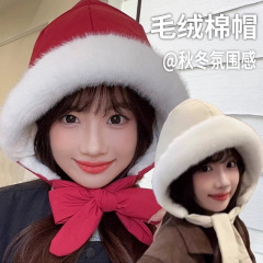 帽子女秋冬季加绒保暖简约百搭护耳滑雪防风围脖系带羽绒棉雷锋帽