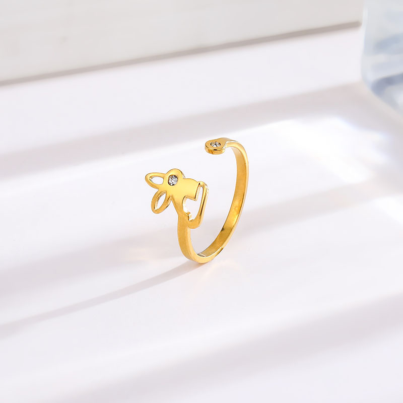 Titanium Steel 18K Gold Plated Simple Style Inlay Rabbit Zircon Rings display picture 1