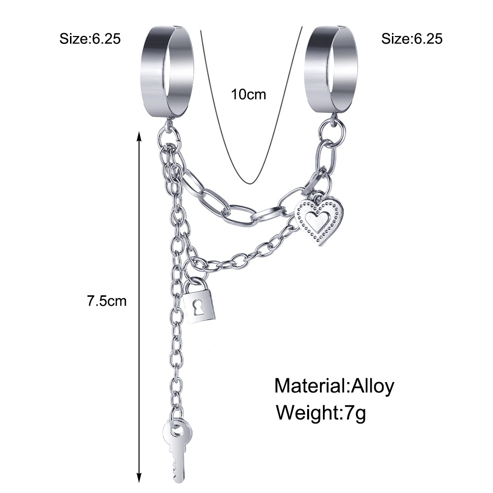 Kette zwei-finger verbunden ring kreative schlüssel schloss anhänger öffnen verbunden ring_voghion.com