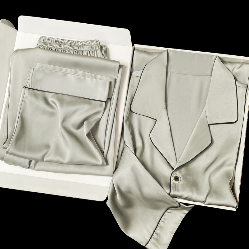 Ice Silk Pajamas Men's Long-Sleeved Spring and Autum Thin Satin Imitation Silk Apricot Ice and Snow Silk Middle-Aged and Elderly Home Clothes Ice Silk Pajamas Men's Long-Sleeved Spring and Autum Thin Satin Imitation Silk Apricot Ice and Snow Silk Middle-Aged and Elderly Home Clothes