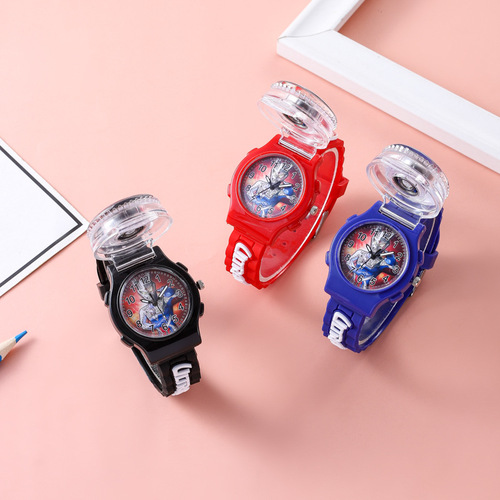 New Arrival Ultraman Flip-Top Watch – Cartoon Zord & Jetto Design, Perfect for Students! Boys' and Girls' Electronic Quartz Toy Watch