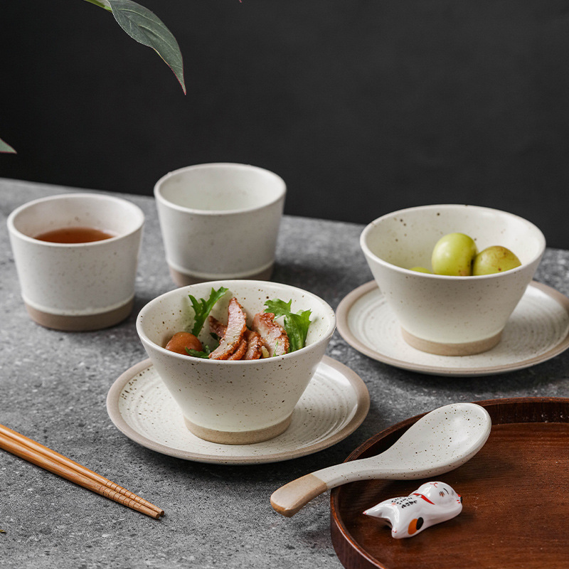 Muni Japanese-style glaze splatter ceramic rice bowl, home use porridge bowl, vintage-style conical oatmeal salad small bowl, breakfast bowl Muni Japanese-style glaze splatter ceramic rice bowl, home use porridge bowl, vintage-style conical oatmeal salad small bowl, breakfast bowl