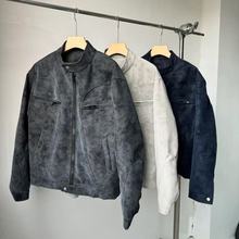 灰色水洗短款牛仔外套男潮春秋立领美式复古废土风工装哈灵顿夹克