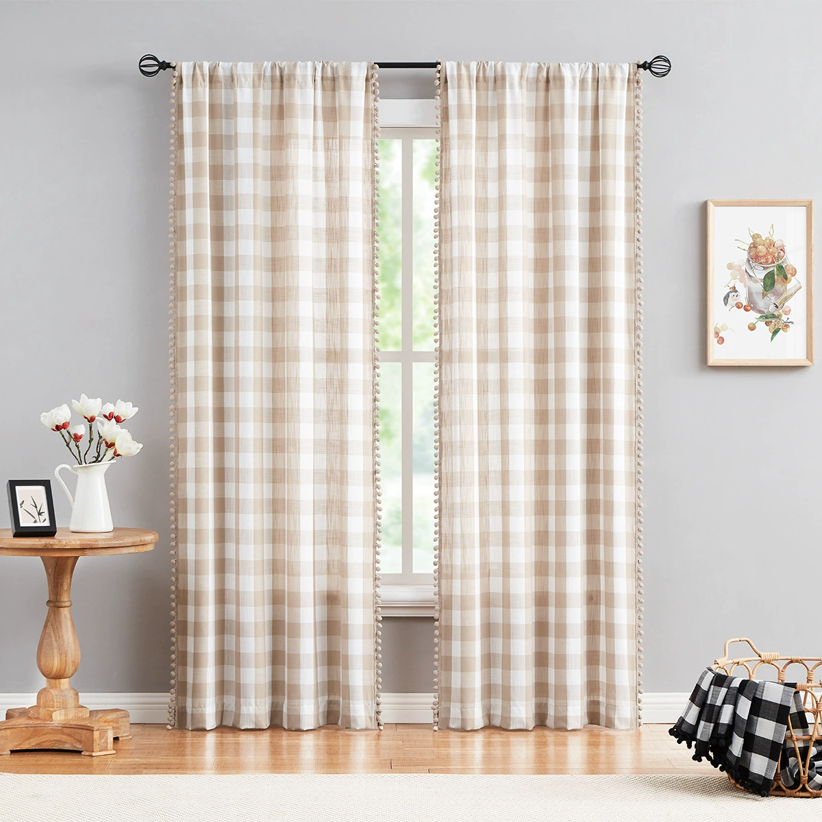 Window Curtain Panel, Ball-Grid Check Pattern, 101 cm width, lengths 160 / 213 / 241 cm