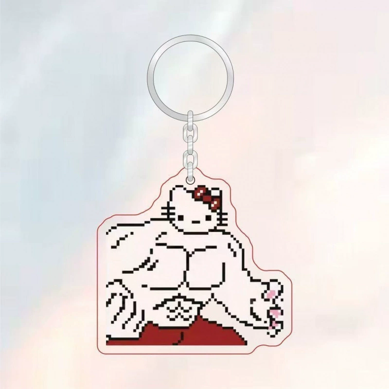 Милый акриловый брелок для ключей в виде мускулистого мужчины с кошкой, аксессуар для школьного рюкзака, подвеска для подруги