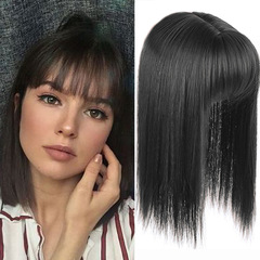 Fashionable side swept bangs short hairpiece, suitable for chemical fiber wigs, black and brown colors, suitable for adding volume and concealing gray hair.