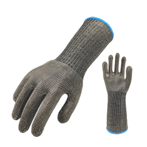 Long stainless steel wire gloves food grade anti-cut meat metal iron labor protection anti-cut gloves level 5
