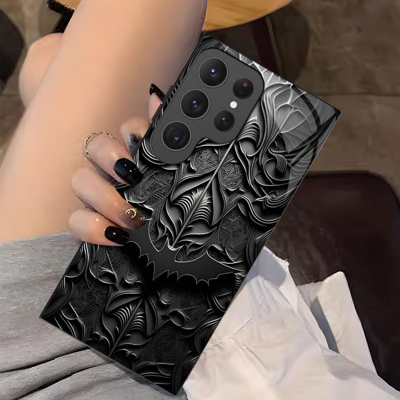 Trendy Foreign Trade Brand Batman-Themed Glass Case for Samsung S24 Ultra, Black S25 High-End Full-Cover Phone Case