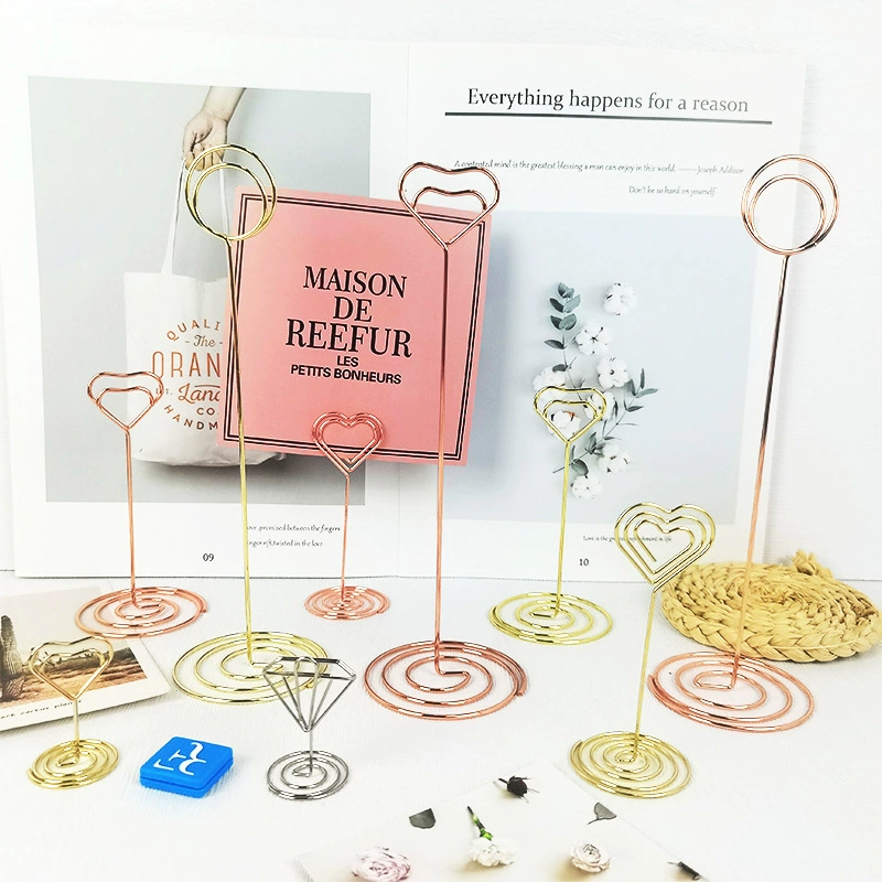 In-stock creative metal desktop notepad clip message clip wedding standing ornament heart peacock round business card holder batch