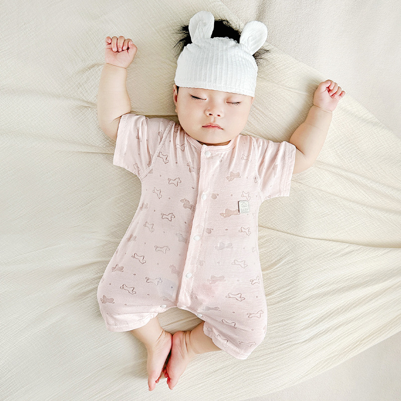 Ropa de bebé de una pieza, ropa de verano para recién nacidos, pijamas de manga corta para hombres y mujeres, mampara delgada con aire acondicionado, ropa de verano para bebés