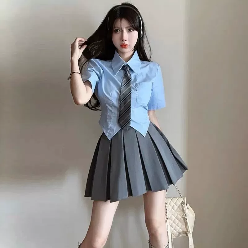 Рабочая одежда для ванн для ног jk синяя рубашка униформа чувство дизайна нишу с короткими рукавами летняя рубашка школьный стиль набор