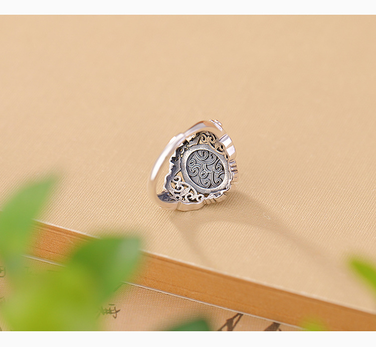 Nhẫn bạc S925 đính đá ngọc lam xanh phong cách cổ điển họa tiết cỏ đường — Bạc 925 chi tiết 3