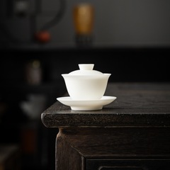 超薄胎素焼羊脂玉磁器「小玉」三才蓋碗は手を温めずに茶器の高級家庭用シングル