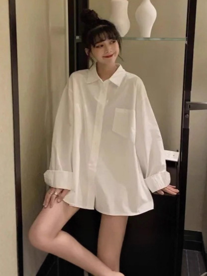 韩版新款春秋大码JK制服衬衣学院白色长袖衬衫上衣工作服一件代发