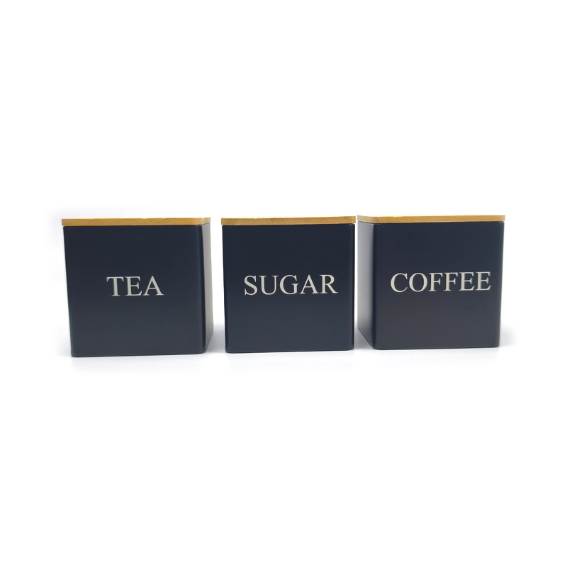 Moda simple lata de almacenamiento de hojalata cubierta de bambú lata de café té azúcar caja de almacenamiento de metal ins viento suministros de cocina