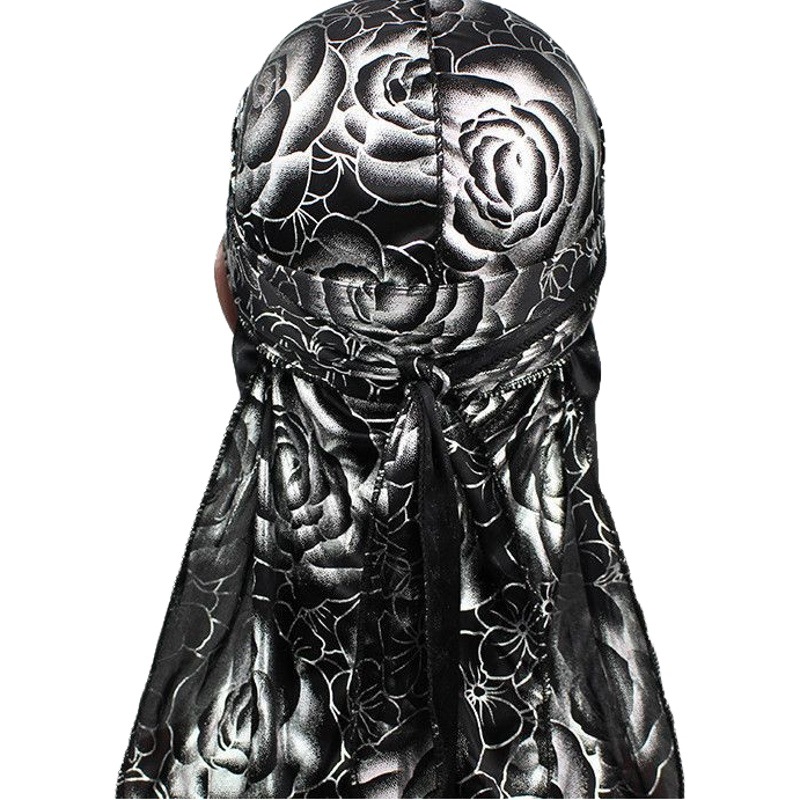 High-Quality Supply Rose Printed Long Tail Pirate Hat Imitation Silk Long Tail Hat Silky Durag Headscarf