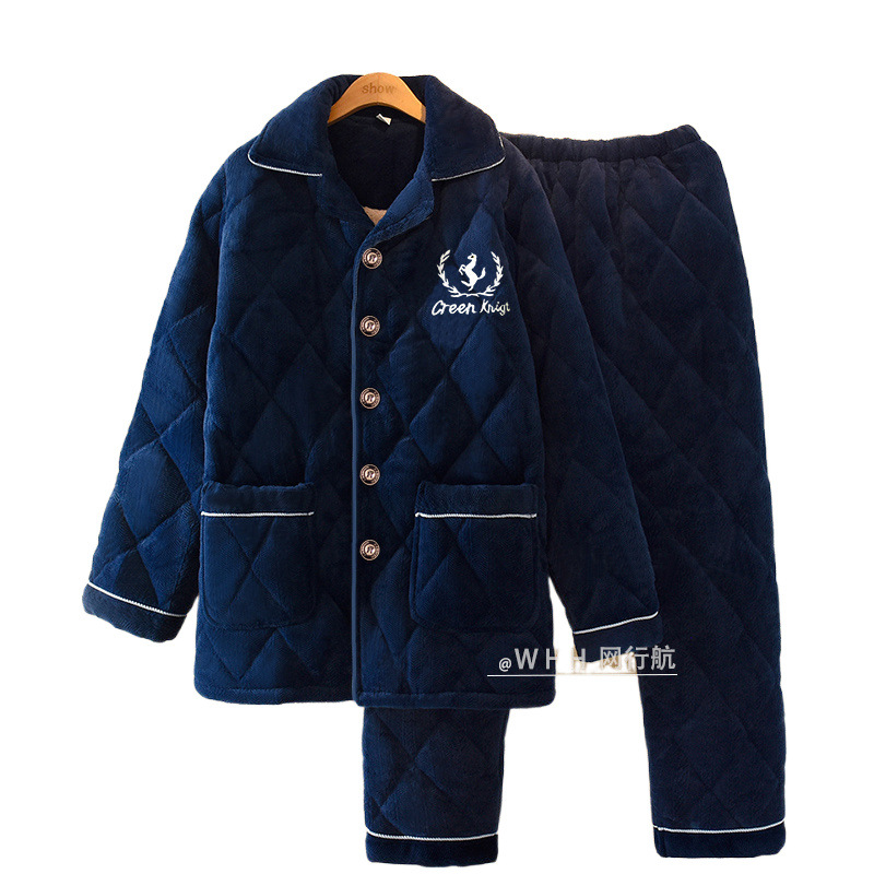 남성 잠옷 가을, 겨울 겨울 산호 벨벳 두꺼운 플러스 벨벳 플란넬 퀼트 가정 의류 남성 겨울 코튼 자켓