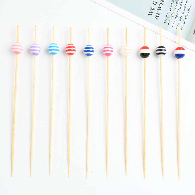 Fabricantes al por mayor de cuentas de bambú coloridas hamburguesas fijas horquilla sándwich horquilla horquilla desechable de frutas horquilla bocadillos