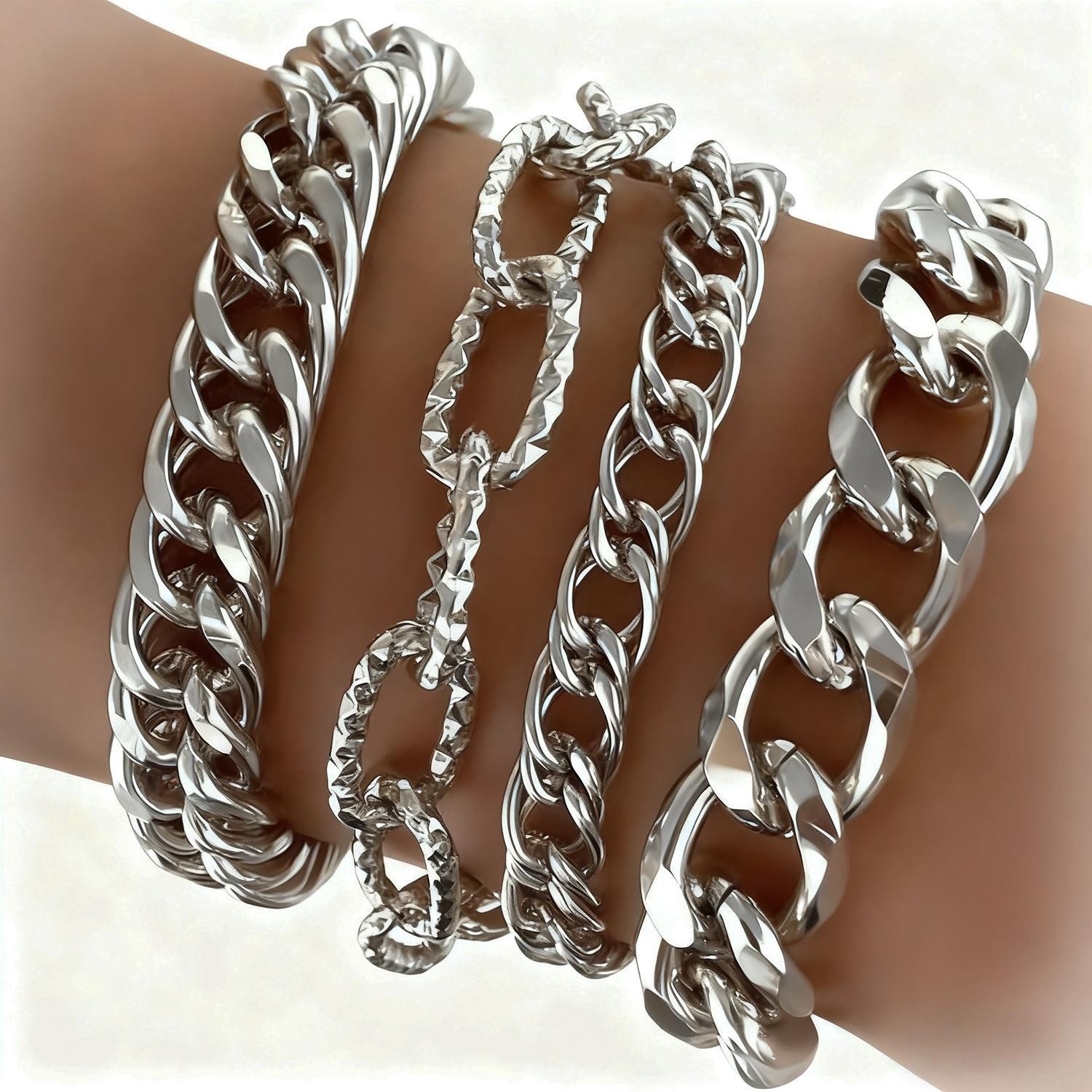 Europa y los Estados Unidos transfronterizos protección ambiental pulsera gruesa 5 piezas de cadena de aluminio + cadena de hierro + CCB personalidad de diseño exagerado cadena joyería de bola