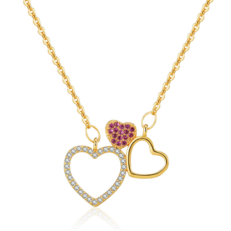 7g Weight Zircon Inlay Material Pendant Necklace Classification Copper Chain Material 1 Piece Quantity Simple Style Heart Shape Copper Zircon Pendant Necklace In Bulk