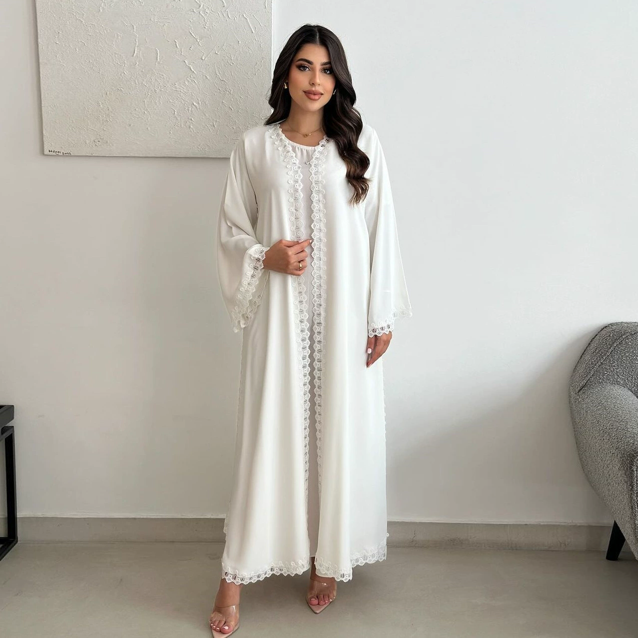 MQ144 Muslim Fashion Jacket Middle East Cross -Overseas Trade Dubai white robe women's new foreign wear ABAYA