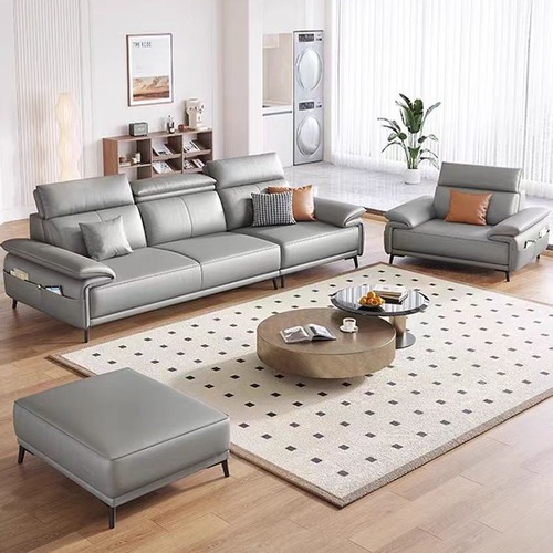 New lightweight luxury cat scratch-resistant leather sofa for living room, small apartment, minimalist modern washable three-seater straight leather sofa