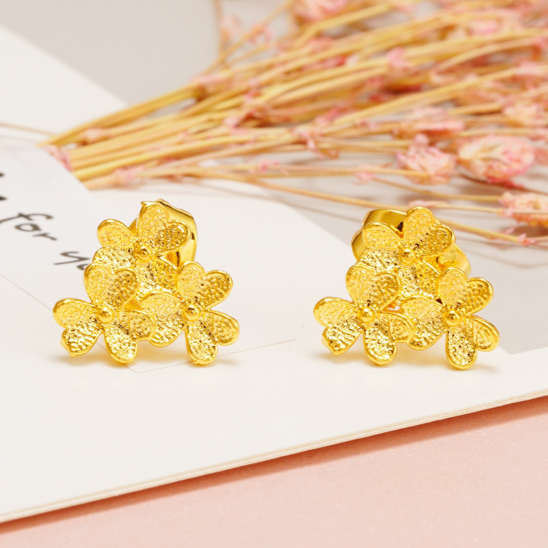 Broqueles de Flores para Mujer de Cobre Dorado