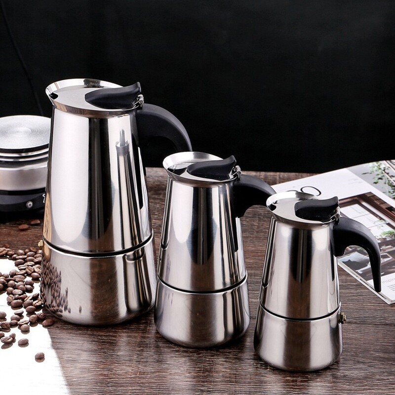 Cross-Border Stainless Steel Coffee Pot Moka Pot Amazon Concentrated Extraction All-Copper Valve Outdoor Office Home