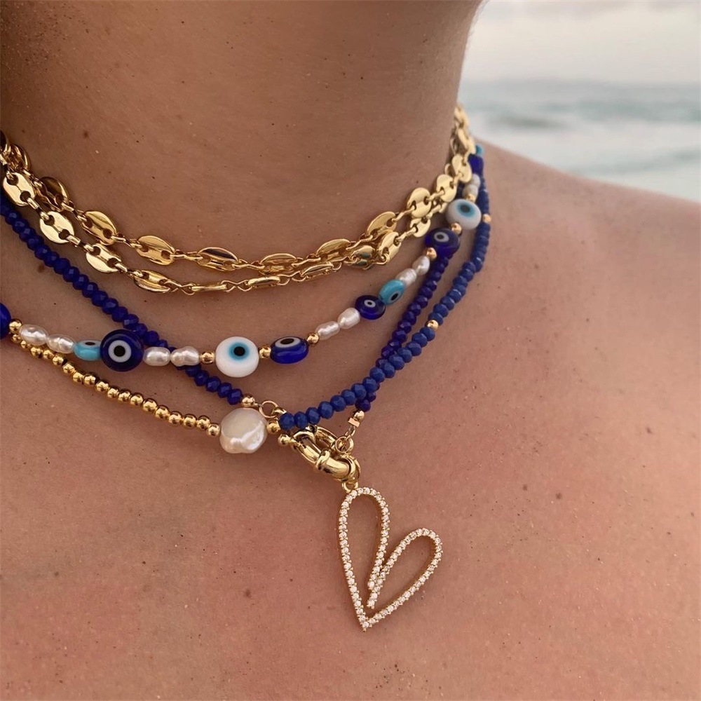 13g Weight Rhinestones Inlay Material Necklace Classification 1 Piece Quantity Holiday Occasion Mixed materials Material Heart Shape, Eye Pattern Women'S Gender Beaded Design Ethnic Style Style 1 Piece Ethnic Style Heart Shape Eye Mixed Materials Beaded Rhinestones Women's Necklace 1