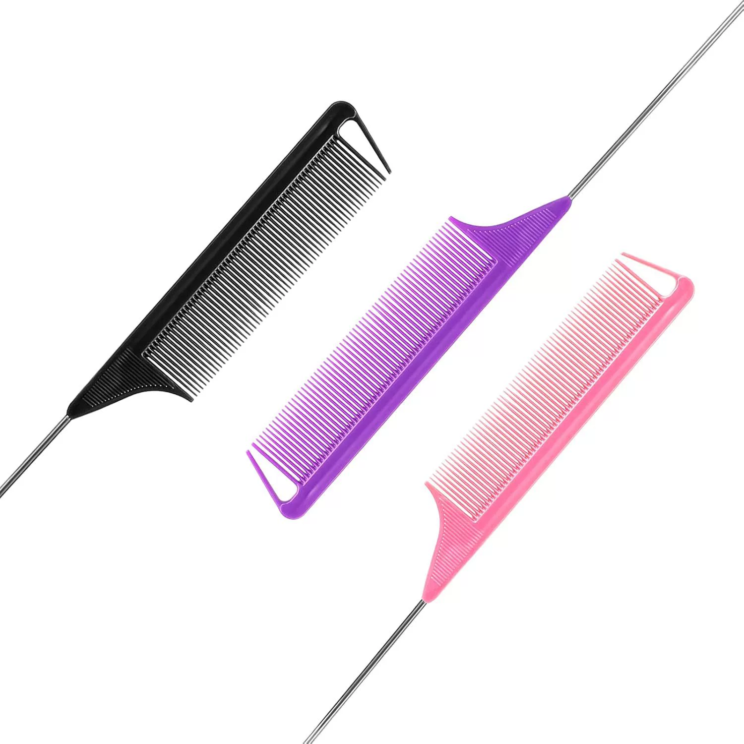 Расческа-распылитель Tail Comb (Jingyuan) из нержавеющей стали с ABS-ручкой, нескользящий заостренный хвост, многоцветная