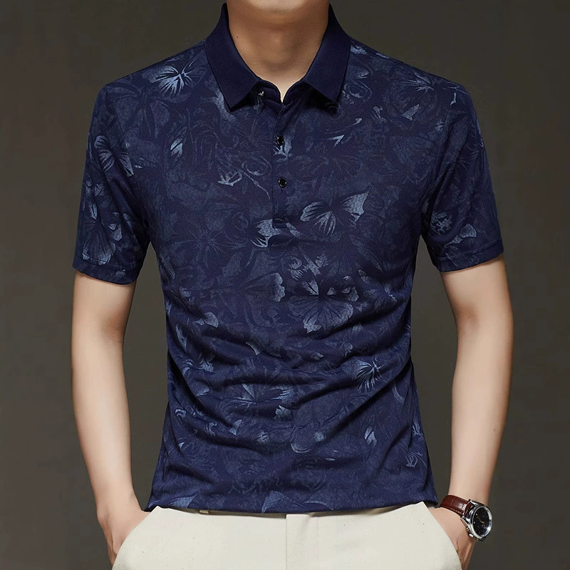 Мужская футболка с короткими рукавами, летняя новая прямая трансляция, популярная рубашка поло с лацканами с принтом, дышащий топ с половиной рукавов, экспорт, дропшиппинг