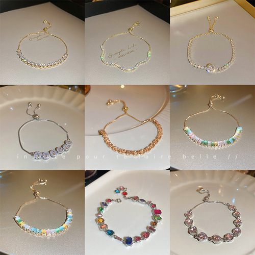 Chill style zircon flower bracelet, adjustable pull-out bracelet, fashionable and versatile, new design bracelet