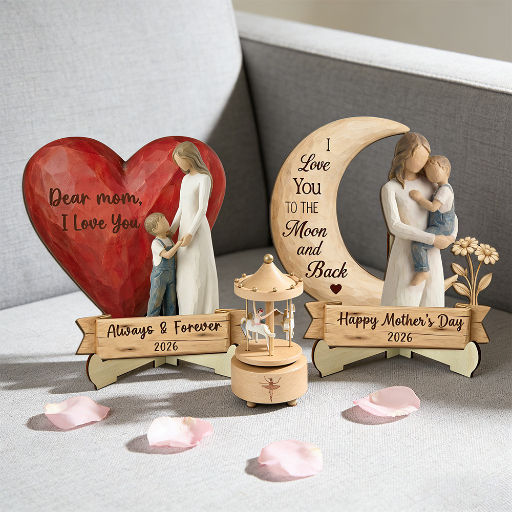 Decoraciones transfronterizas del Día de la Madre adornos de madera limitados amor luna abrazando modelado grabada agradecimiento escritura escritorio de escritorio