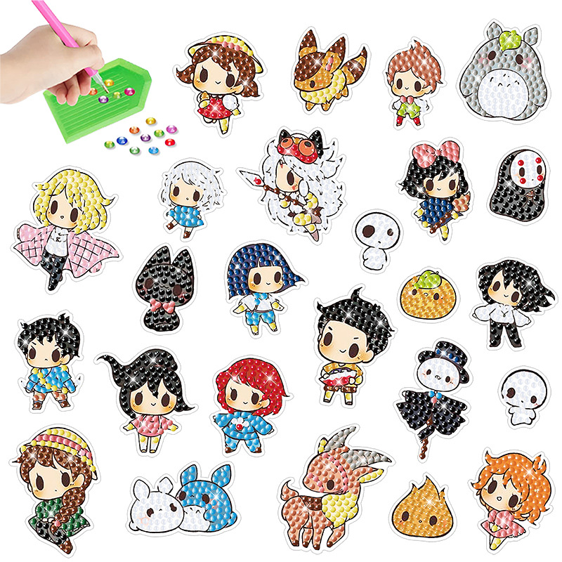 Venta caliente personaje de dibujos animados diamante pintura libre pegatinas DIY pegatinas de pared de ladrillo niños pegatinas hechas a mano redondo diamante