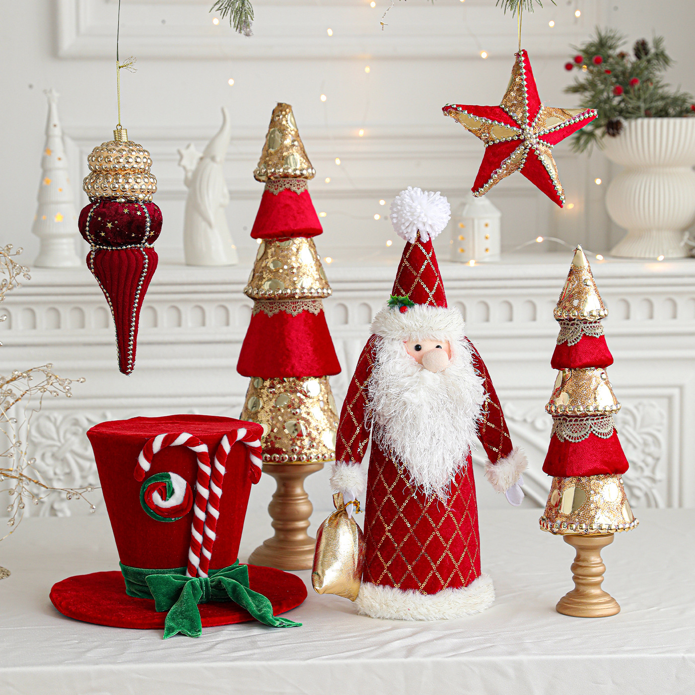 Espuma roja transfronteriza adornos navideños colgantes de árbol de Navidad dorados esquinillas de alta calidad tela de perla decoración de atmósfera