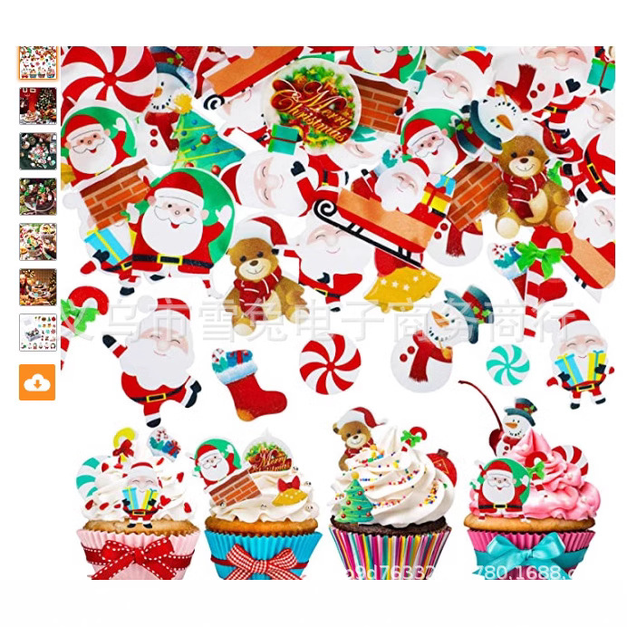 Especial transfronterizo para la decoración de pasteles de Navidad Papel de arroz glutinoso rojo neto Día de San Valentín Pegatinas de papel de arroz glutinoso de Pascua Adornos de platos fríos