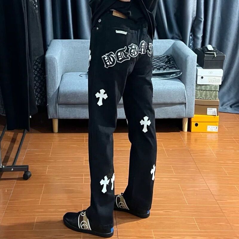 Crogau Street American Pants CH Loose Trendy Brand Washed Cross Pants Straight Men's and Women's Fashionable and Handsome Jeans Crogau Street American Pants CH Loose Trendy Brand Washed Cross Pants Straight Men's and Women's Fashionable and Handsome Jeans
