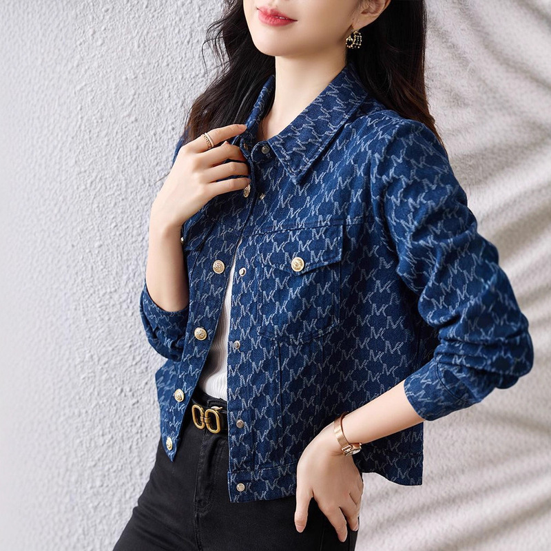 小香风牛仔提花短外套女秋2025新款欧货大牌印花休闲夹克衫上衣|undefined
