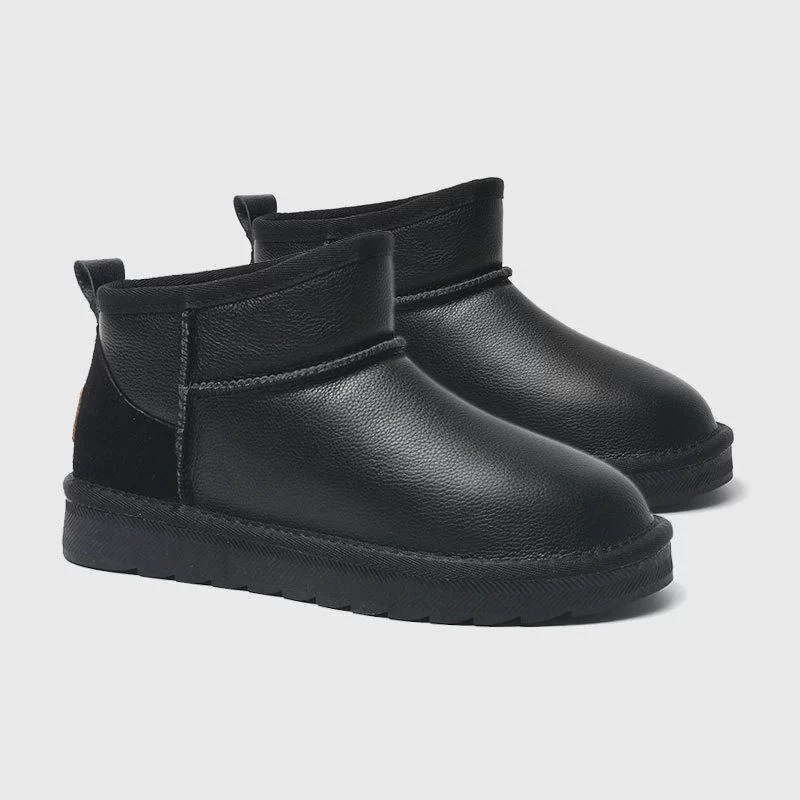 Женские зимние сапоги из натуральной кожи (первый слой), новинка 2025 года, укороченные, на наклонной подошве, нескользящие, водонепроницаемые, теплые, с флисовой подкладкой 5853