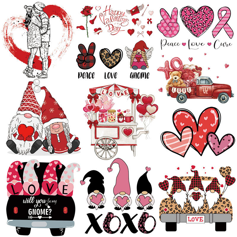 新款情人节烫画 衣服热转移印花烫画logo 高弹耐水洗胶印印花烫图