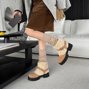 5.5CM��ɫ�r�з�Ͳ�ӽq��ůѩ��ѥ2025�����¿�A�^��״ָ���ѥ