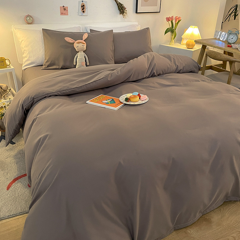 Solid Color Brushed Cotton Bedding Four-Piece Bed Sheet Wholesale Pillowcase Duvet Cover Plain Three-Piece Set Reactive_voghion.com
