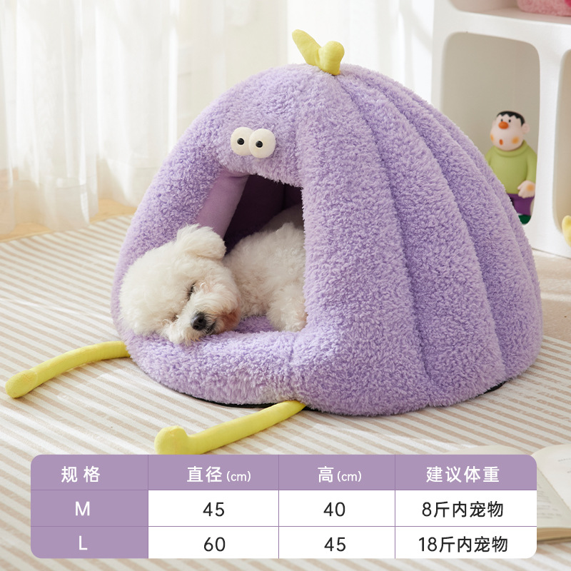 Nueva perrera para perros invierno cálido semi-cerrado nido para gatos almohadilla otoño e invierno pequeño monstruo en forma de gato suministros para mascotas al por mayor