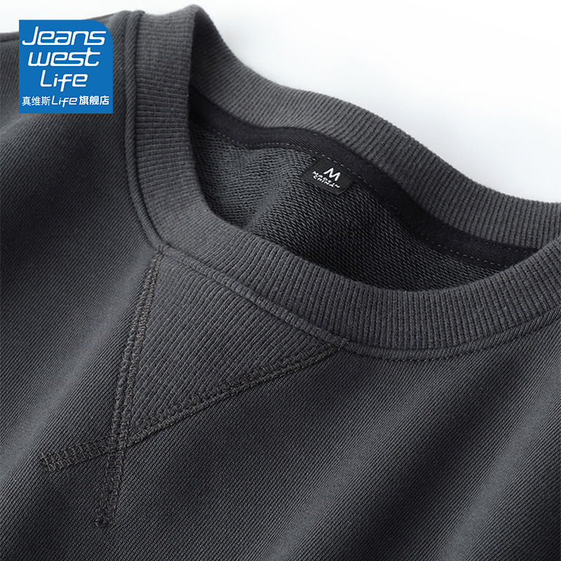 美式卫衣男重磅圆领男款上衣宽松大码春秋季男士外套M