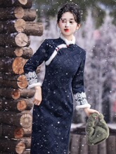 新中式旗袍冬天加绒加厚2025新款气质少女年轻款连衣裙复古日常冬