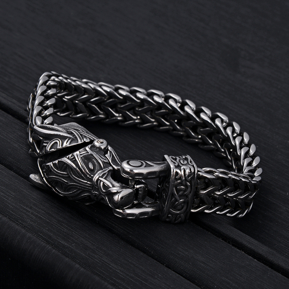 New European And American Viking Wolf Head Stainless For Men Punk Thick Chain Fashion Titanium Steel Vintage Bracelet_voghion.com